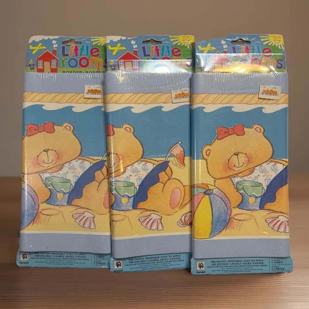 Rare FOREVER FRIENDS Andrew Brownsword Wallpaper BORDER 1992 Teddy Bears Beach